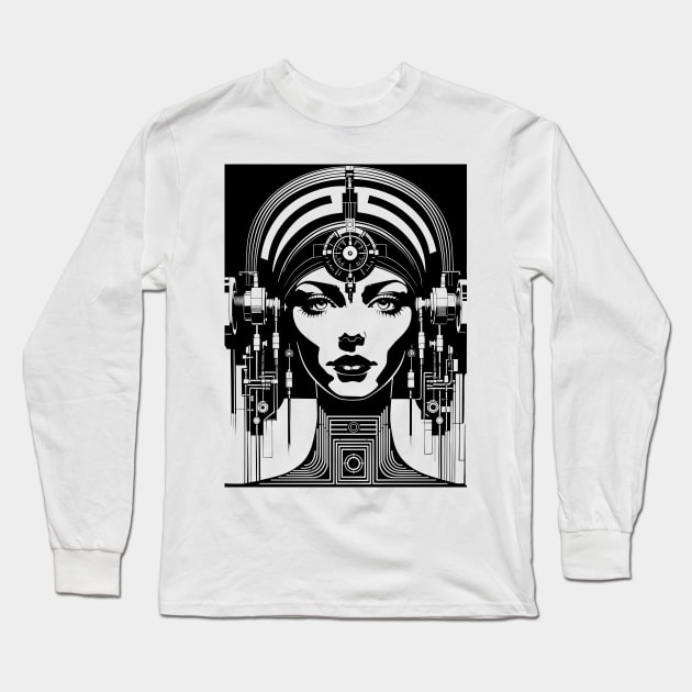 Telepathic Cyborg Retro Sci-fi (black) Long Sleeve T-Shirt by SunGraphicsLab